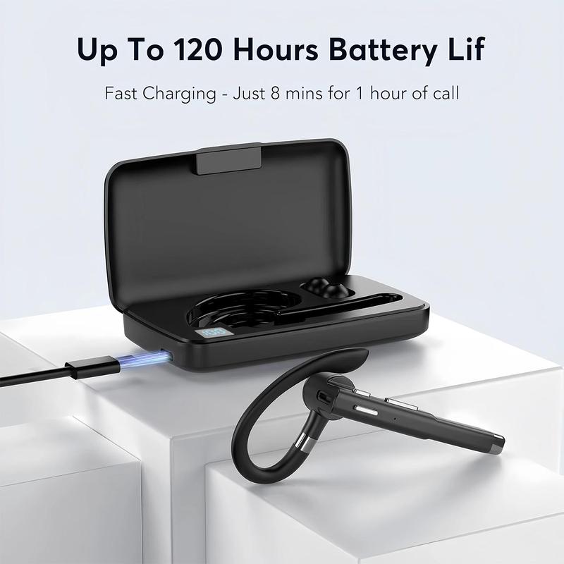 Bluetooth Trucker Headset, Wireless Bluetooth 5.3 Earpiece for Cellphone with Charging Case Built-in Microphone Hands-Free Earphones for Work Office Driver