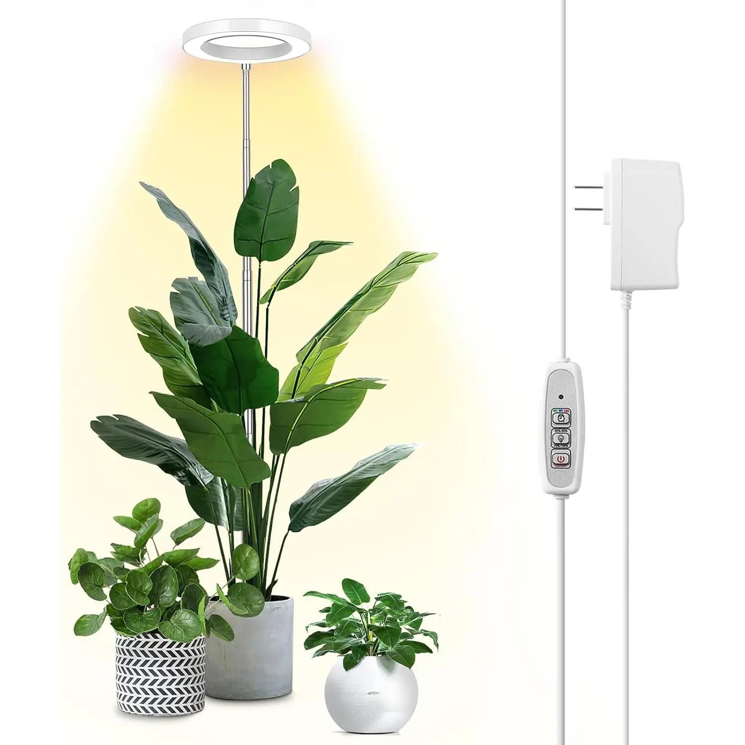 Plant Grow Light, 72 LEDs Full Spectrum Grow Lights for Indoor Plants,Large Grow Lamp with 4/8/12H Auto Timer & 4 Dimmable Brightness, Height Adjustable, Ideal for Tall Plants,White