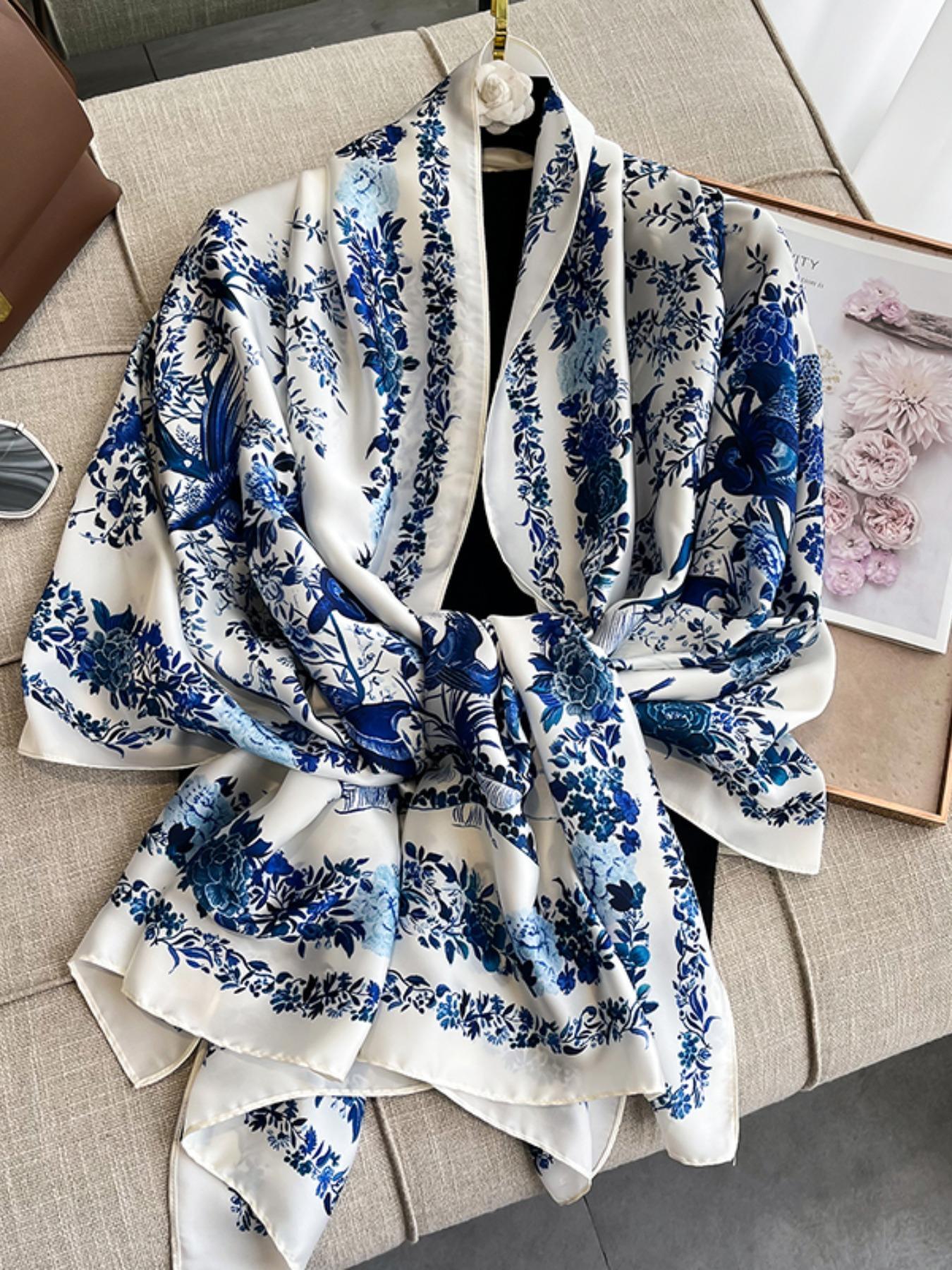 Women's Floral Print Scarf, Fashionable Soft Lightweight Shawl for All Seasons, Casual Versatile Scarf for Women & Girls for Beach & Travel