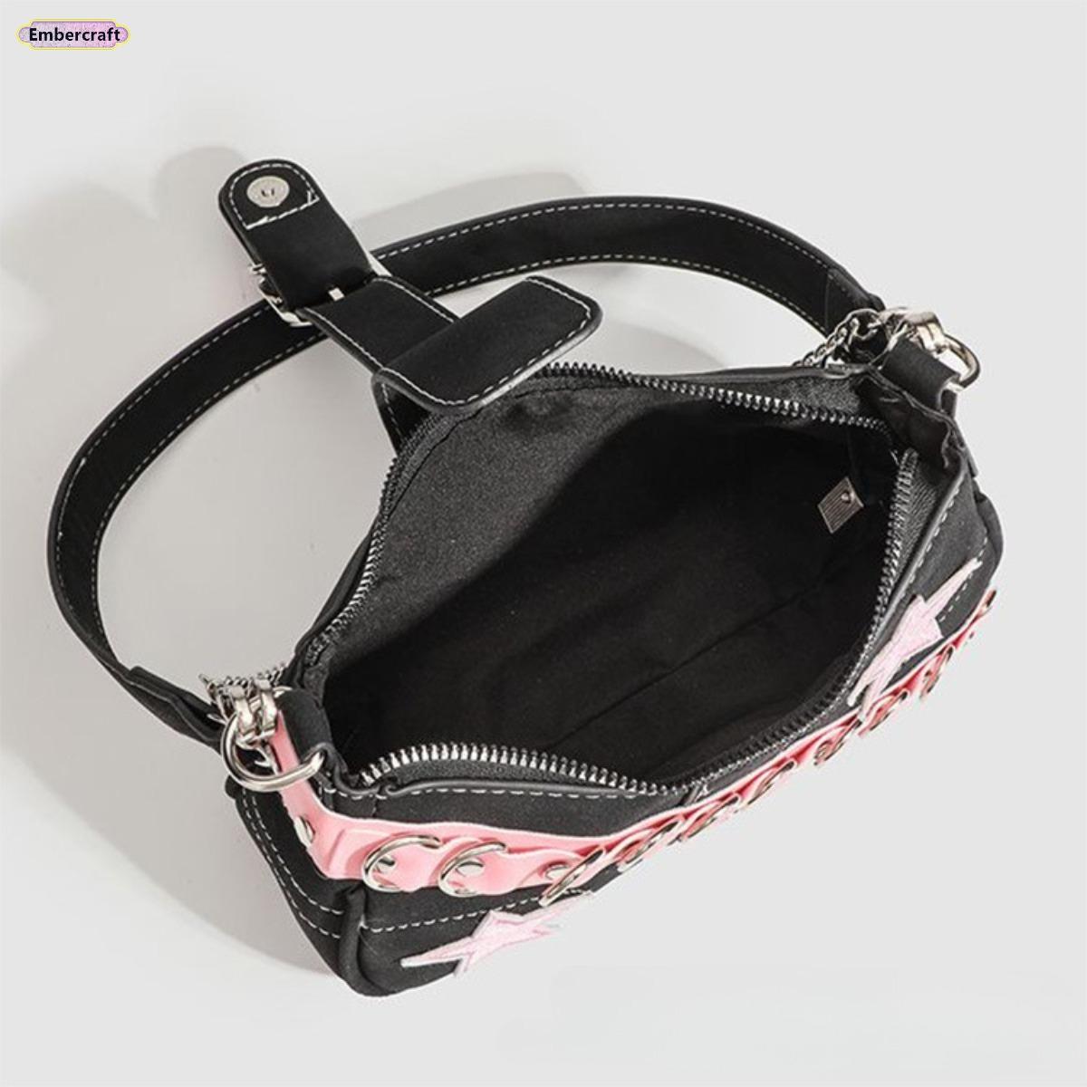 Pink Star Baguette Shoulder Bag for Women, Trendy Y2K PU Leather Handbag, Cute Color Block Mini Shoulder Bag for Party, Street Style, Shopping and Daily Wear