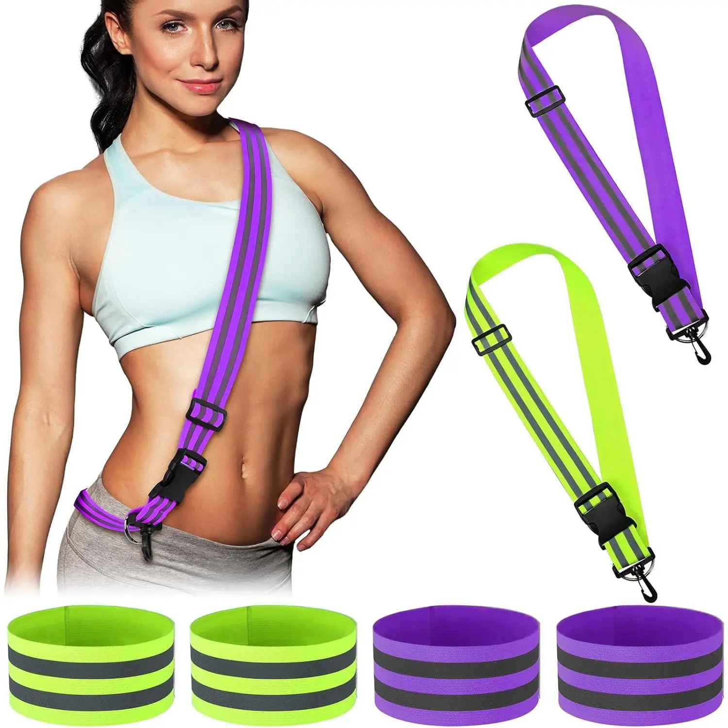 6 Pcs Reflective Sash for Walking at Night Reflective Strap Arm Band High Visibility Belt Safety Ankle Strap for Visibility Vest Clothing Running Gear