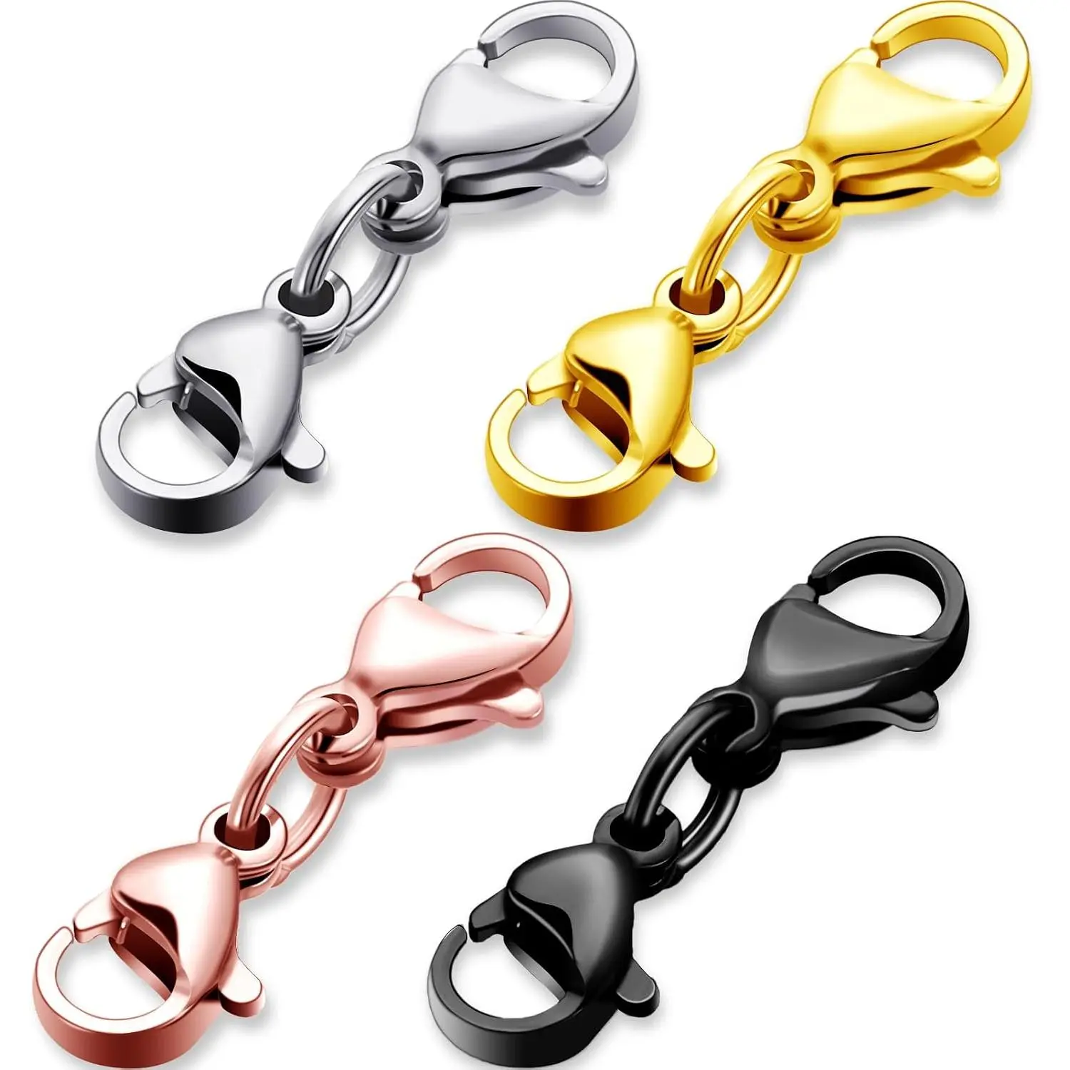 Double Lobster Clasp Extender Double Claw Connector Bracelet Extension Clasp Small Bracelet Necklace Shortener for DIY  Making(0.98 in,, , Black, Rose )