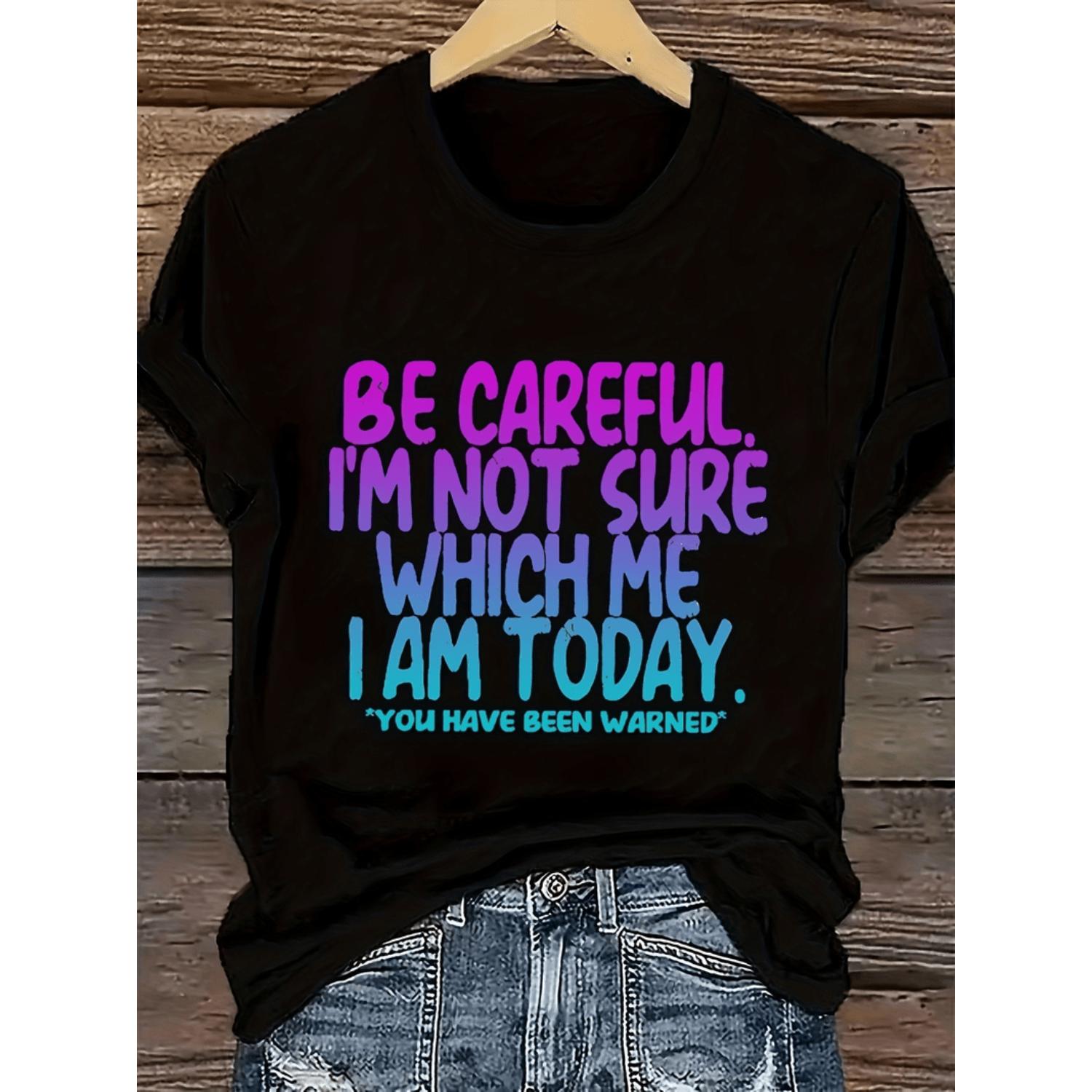Plus Size Beware of Me Short Sleeve Tee, Loose Neck Summer Casual Wear