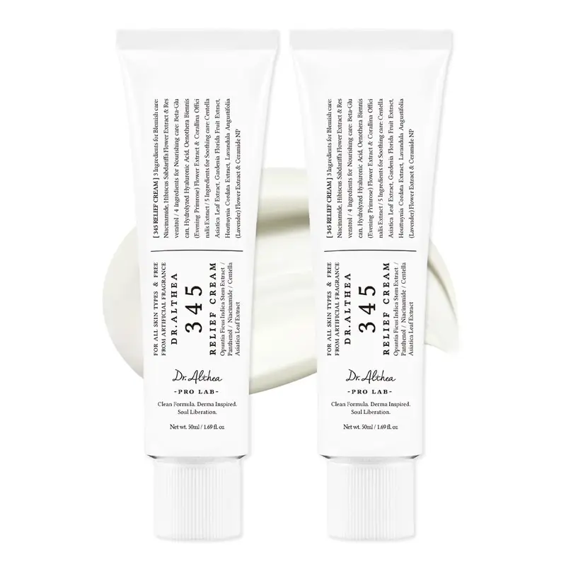 Dr.Althea 345 Relief Cream |   Moisturizer for Soothing Recovery and Blemish Care with PDRN & Niacinamide |   Korean Vegan Skin Care for All Skin Types, 1.69 Fl Oz (Ver.2 - Pack of 2) Essential Hydration