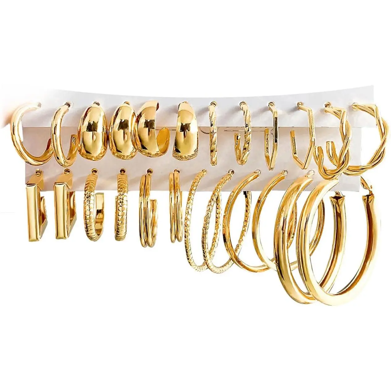 12 Pairs Golden Hoop Earring Set for Women Chunky Smooth Surface Trendy Small to Big Stud Earring Lightweight Twisted  Ear Pack