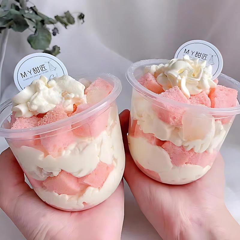 50pcs 250/360/500ML Pudding Cups Wiht Lids Plastic Boxes Ice-Cream Mousse Dessert Picnic Party Packing Dessert Cups with Lid