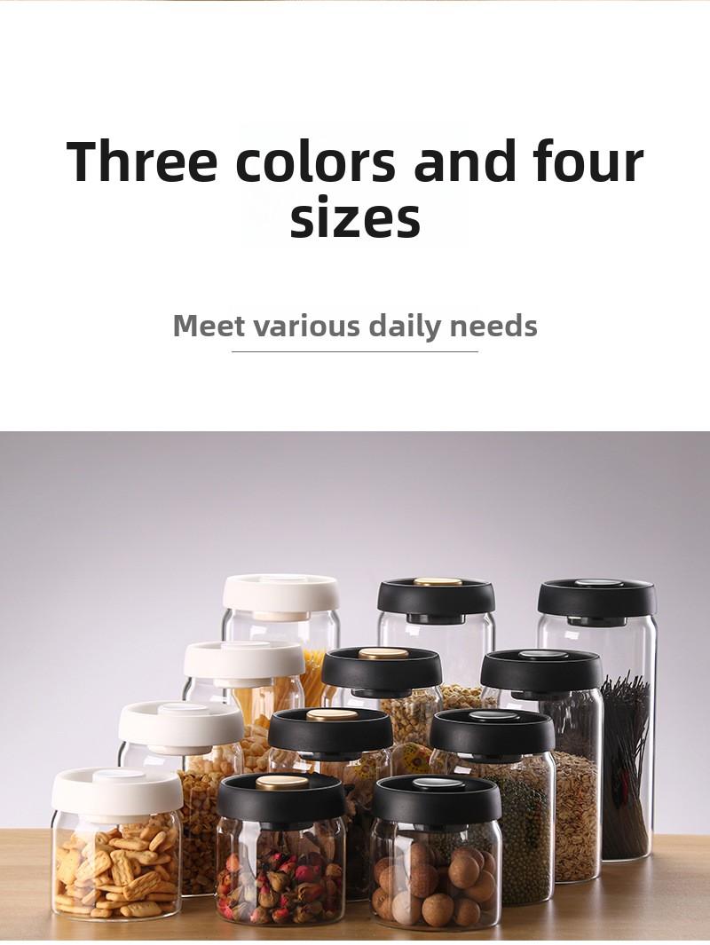 High Borosilicate Glass Sealed Jar 500Ml Black Gold Cap Kitchen Grain Candy Jar Press-Type Vacuum-Sealed Storage Jar