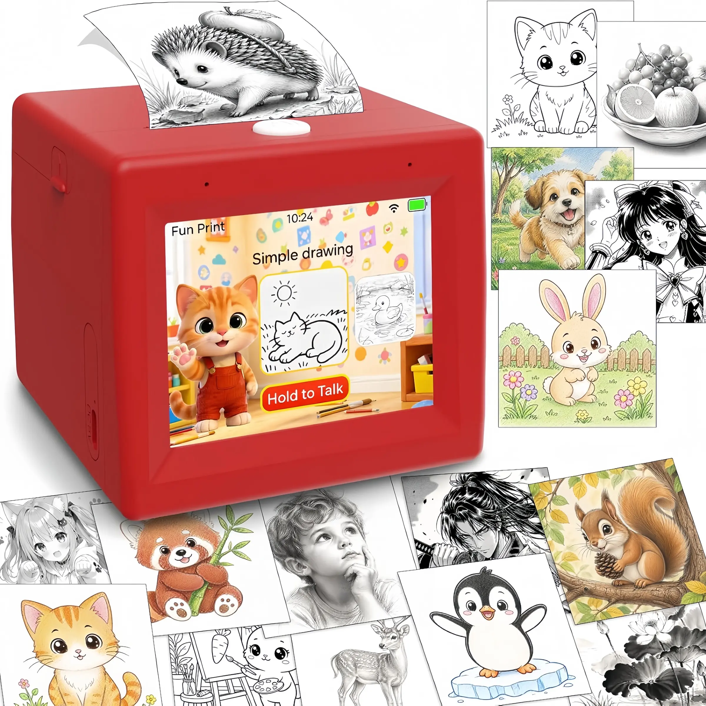Ai Voice-Interactive Mini Printer, Portable Inkless Wireless, Voice-To-Image Instant Printing, Coloring Line Art Labels, for Students Office Home