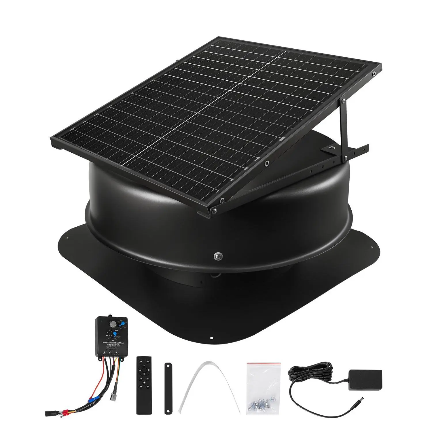 VEVOR Energy Efficient Attic Fan, 50W Smart Solar Roof Ventilation Fan with Thermostat, Remote Control, 3000 CFM Airflow, Built-in Smoke Sensor & Auto Stop for Cooling, Dehumidification