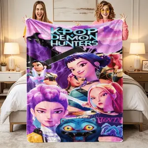 K Pop Demon Hunters Theme Flannel Throw Blanket, Hot Anime Print Soft Warm Cozy Blanket for Sofa Bed Home Decor, Fan Gift for Adults And Children, Kid Friendly Christmas Birthday Holiday Gift, K Pop Demon Hunters Adults And Children Flannel Throw Blanket
