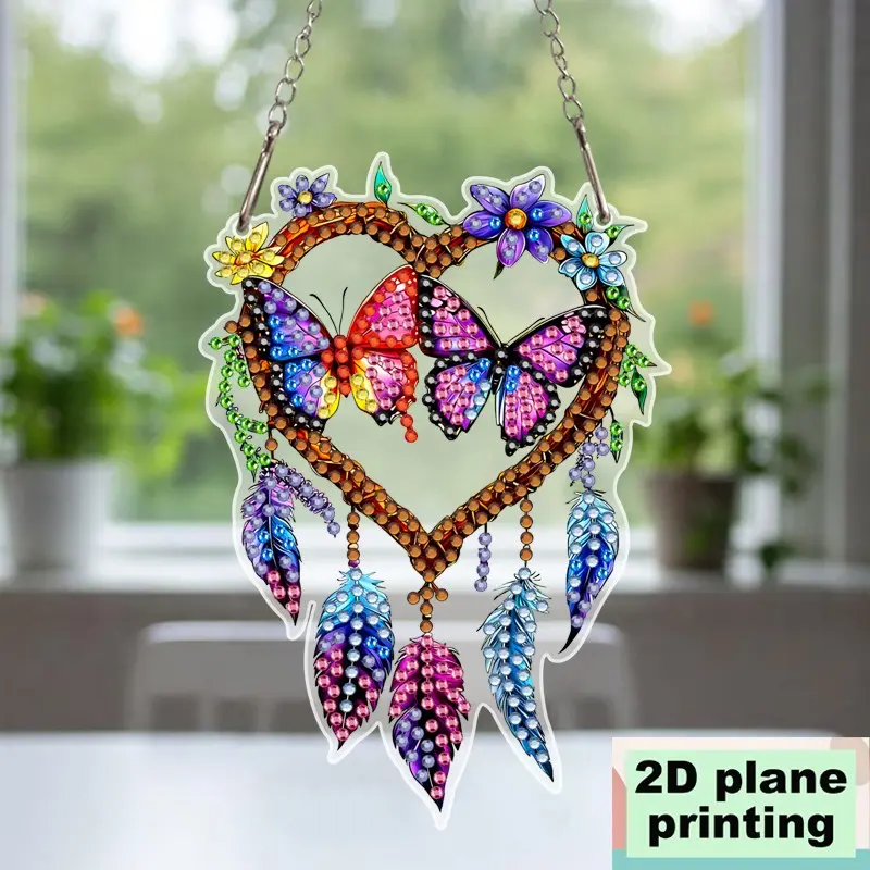 2D Acrylic DIY Diamond Painting Kit, Butterfly Couple Art, Colorful Room Decor, Garden, Window, Porch, Wall, Living Room, Office, Holiday Gift