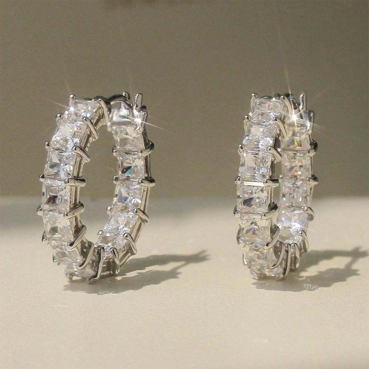 European and American style square zirconia full-diamond earrings, fashionable and unique ear hooks, ins design, commuter women's earrings, factory wholesale