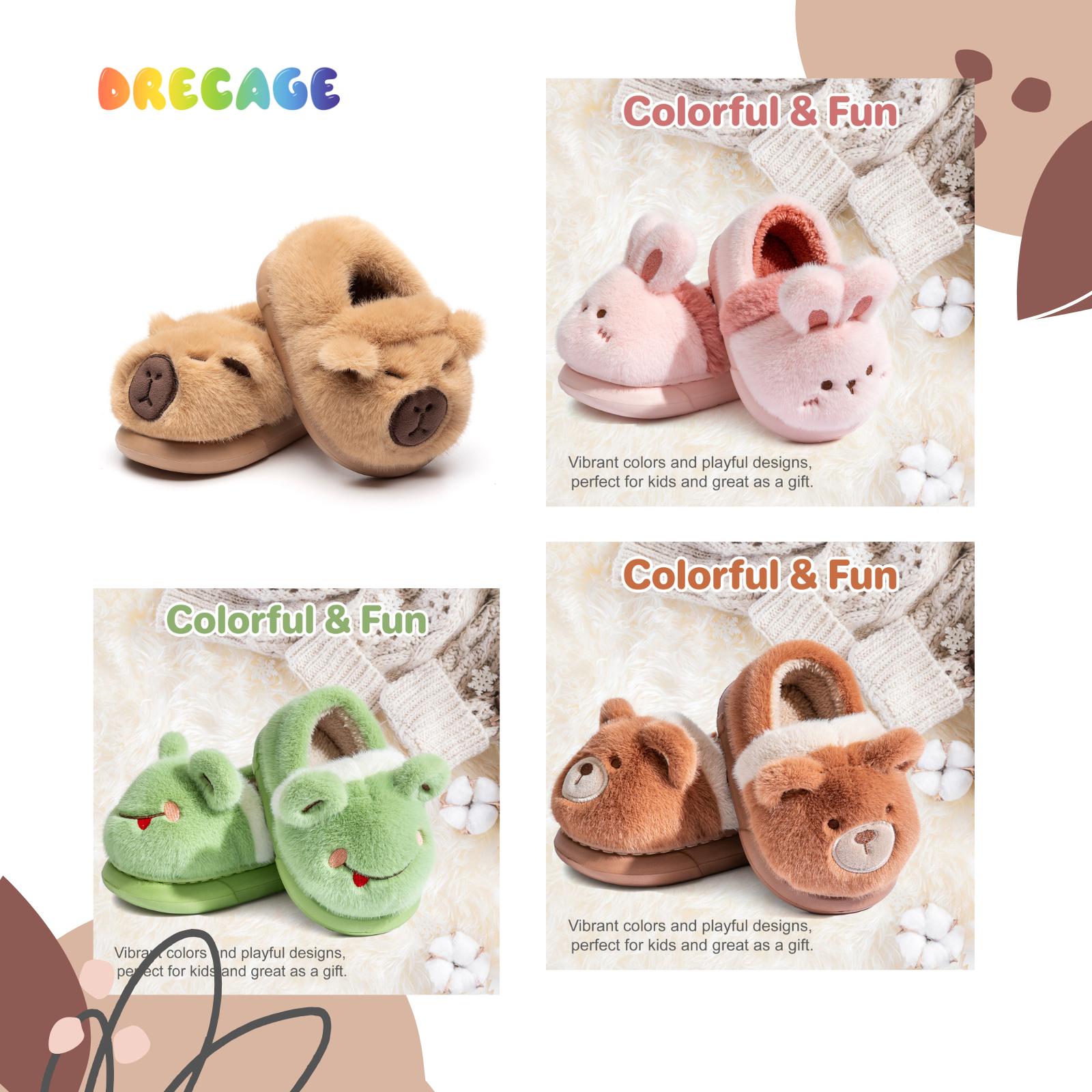Drecage Toddler Kids Slippers Girls Boys House Shoes Winter Plush Warm Soft with Cute Cartoon Design Indoor Shoes for Boys and Girls