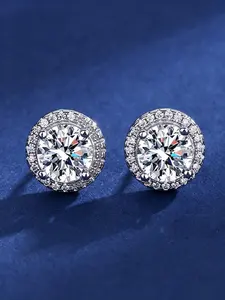 Moissanite Stud Earrings, Silver Color Classic Fashion Ear Jewelry, Unisex Earrings for Wedding, Premium Gift for Birthday & Mother's Day