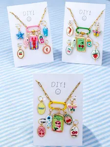 Beach Vacation Interchangeable Pendant Necklace, Colorful Cat Star Lobster Cherry Enamel Pendants, Stainless Steel Chain