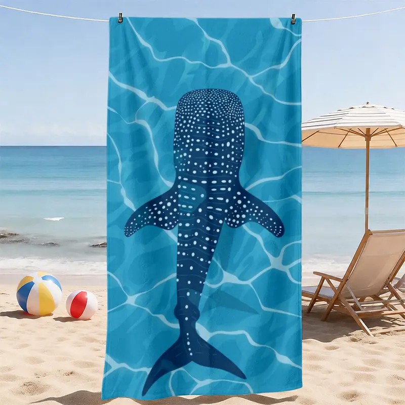 Whale Shark Ocean Beach Towel, Fresh Blue Wave Design, Absorbent and Sand-Resistant, Ideal for Beach, Pool, Travel, Camping, Unique Gift