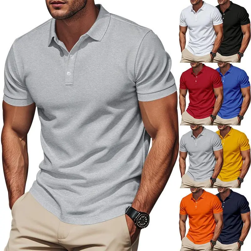 Men's Plain Casual Short-Sleeve Polo Shirt - Menswear Top, Quick-Drying, Loose Fit, Breathable Fabric, Lapel, Golf-Suitable Gentleman Style, Button-Through, Classic, XL
