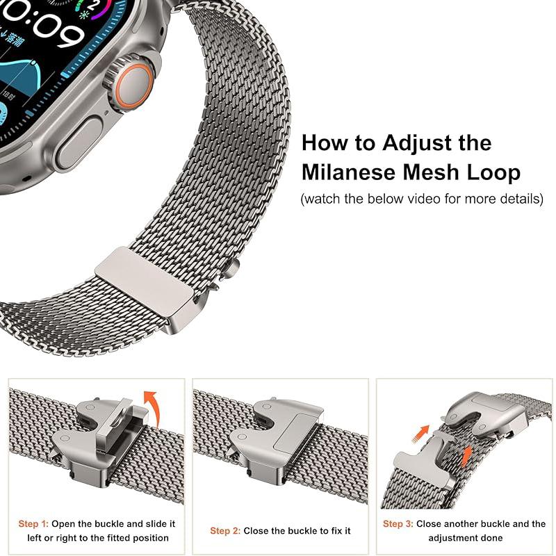 Milanese Loop Stainless Steel Metal Watch Strap, Compatible with Smart Watch 49mm 46mm 45mm 44mm 42mm 41mm 38mm, Premium Metal Replacement Band for Classic Size Wearable Devices