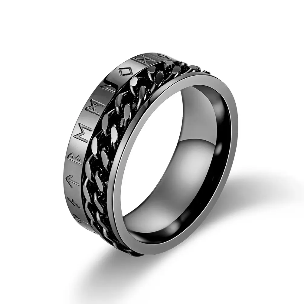 Unisex Viking Rune Spinner Chain Ring, 3-Tone Stainless Steel Norse Rotatable Fidget Band, Ideal Gift for Men or Women