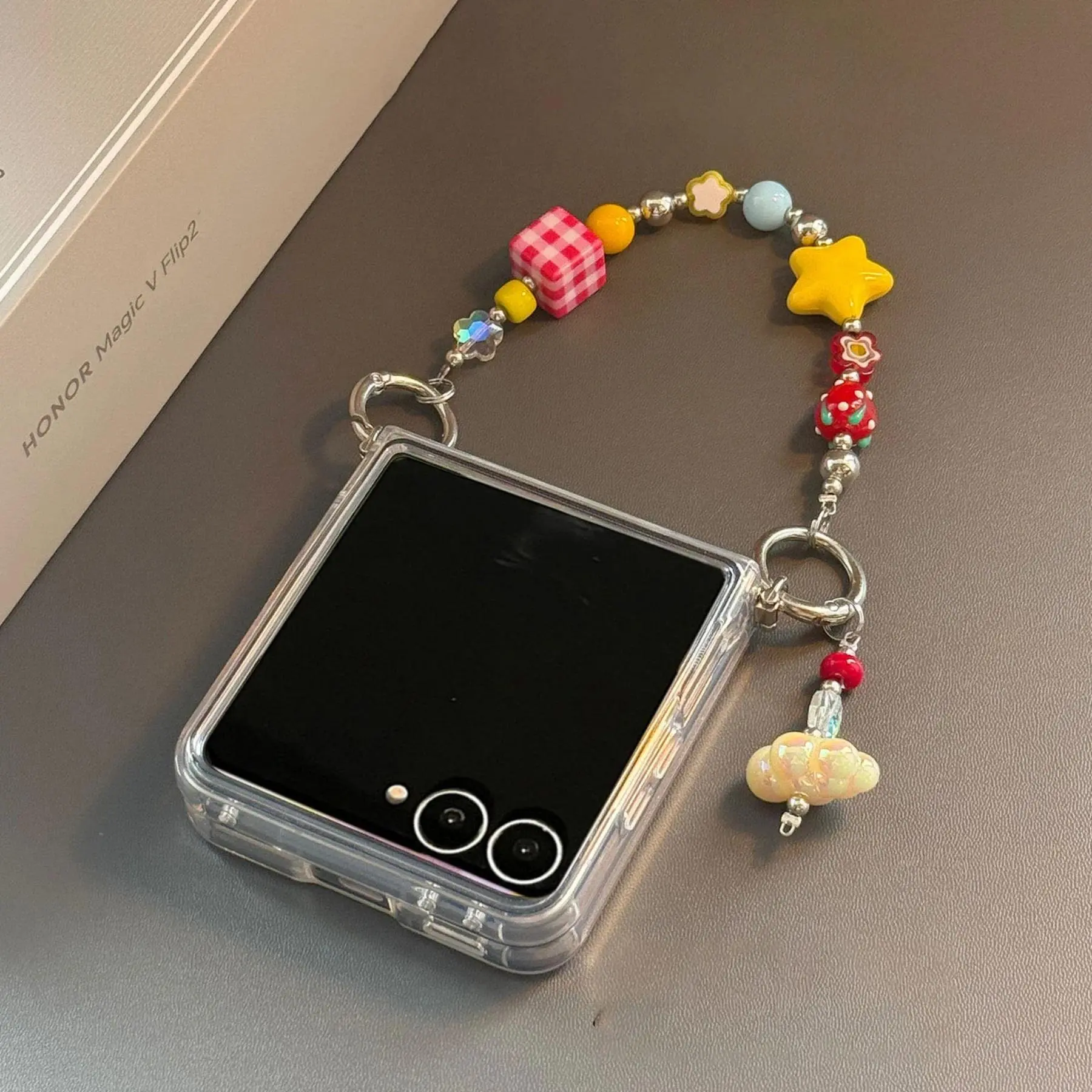 Cute Transparent Phone Case with Cloud Stra Bracelet Chain for Samsung Galaxy Z Flip 7 6 Z Flip8 ZFlip 5 Zflip6 Zflip7 Cover