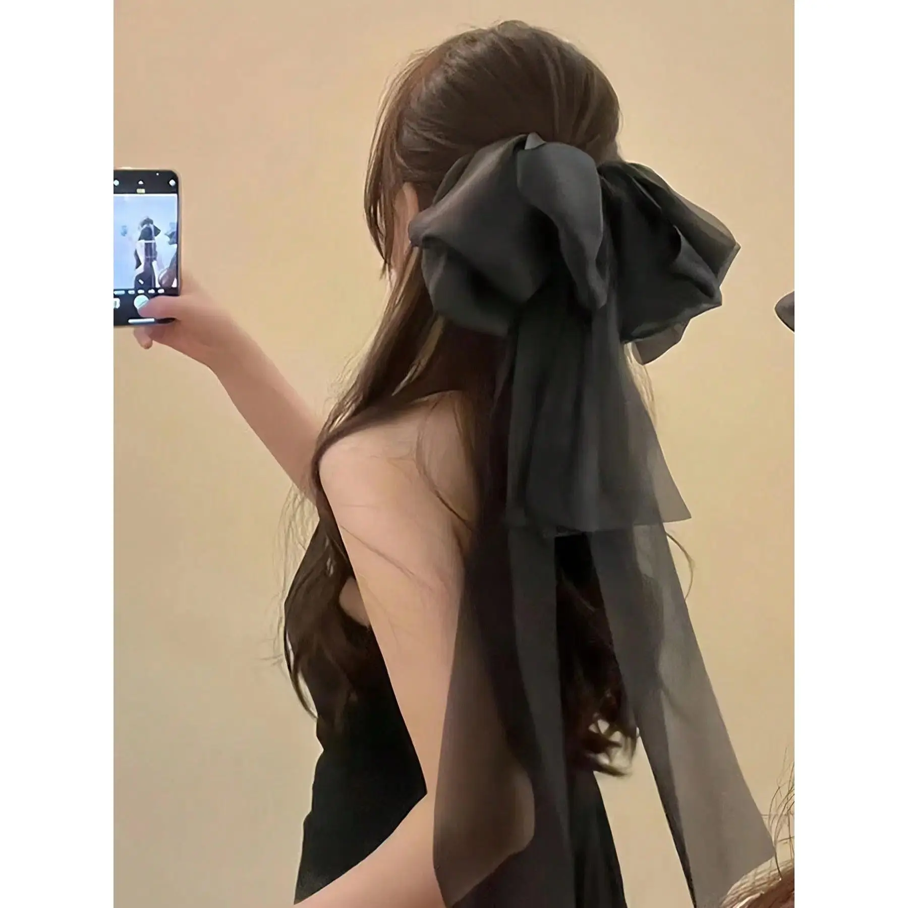 Women's Boho Long Ribbon Bow Hairpin - Elegant Plain Fabric Sweetheart Bowknot Hair Clip, Durable for Daily Wear or Ceremonies