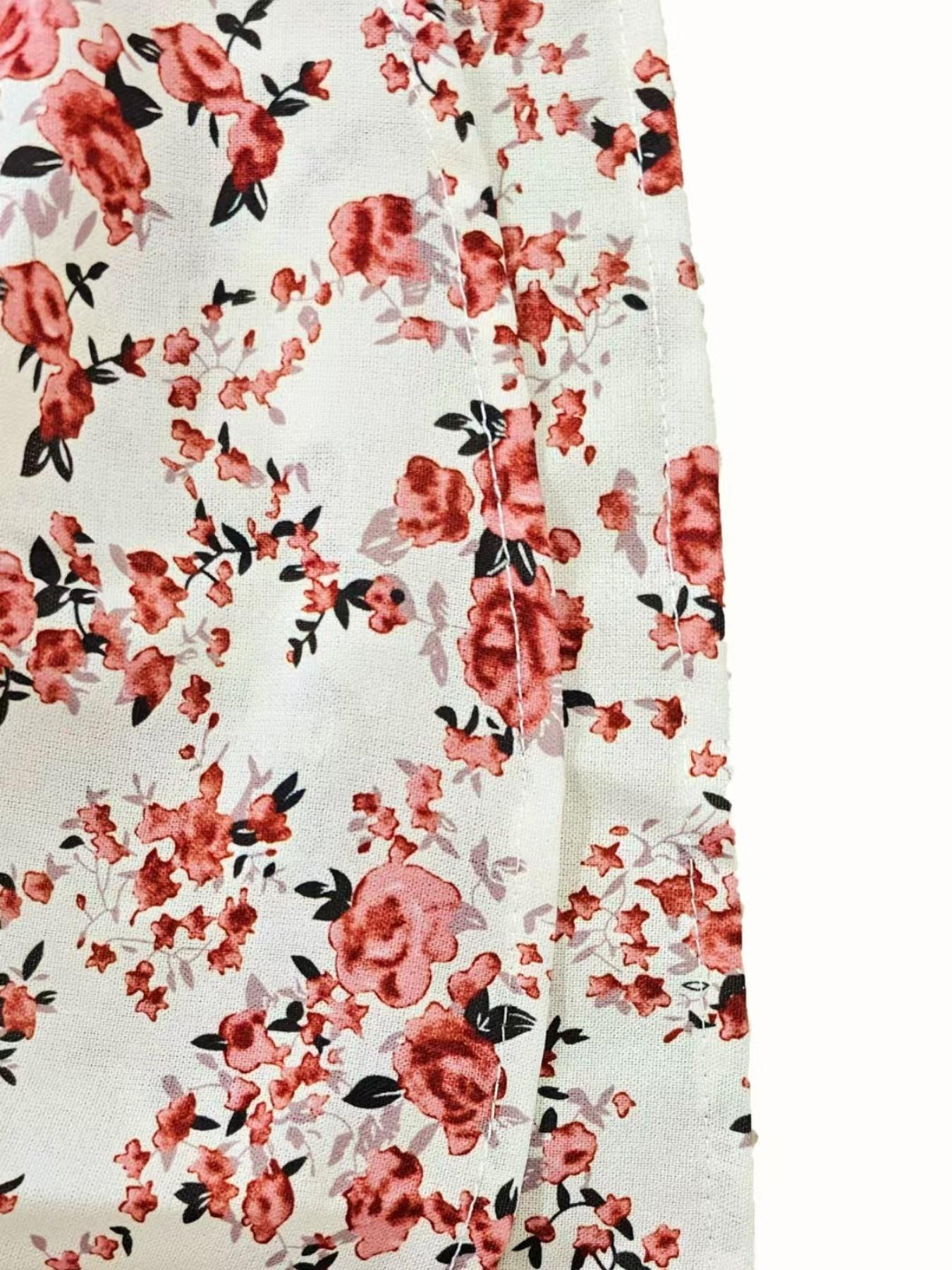 Women's Floral Print Woven Fabric Frill Trim Shirred Tiered Layer Shorts, Casual Lightweight Loose High Waist Tie Front Drawstring Wide Leg Shorts for Spring & Fall, Women's Bottoms for Daily Wear, 1 Piece Womenswear Women's Floral Print Woven Fabric Frill Trim Shirred Tiered Layer Shorts, Casual Lightweight Loose High Waist Tie Front Drawstring Wide Leg Shorts for Spring & Fall, Women's Bottoms for Daily Wear, 1 Piece Womenswear