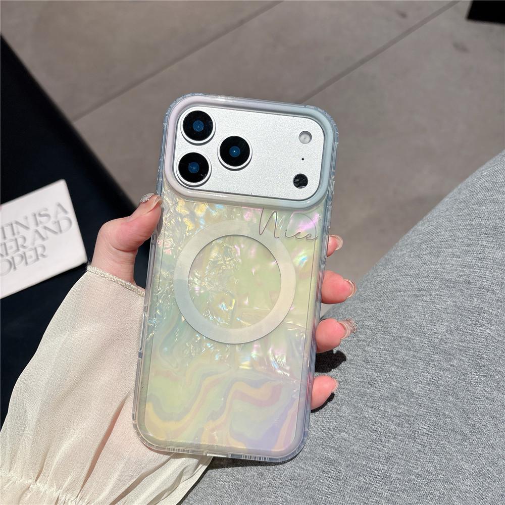 Cute Gradient Shell Pattern iPhone Case, Magnetic Kickstand, Shockproof, Compatible with iPhone 17 Series, Trendy Aesthetic for Women