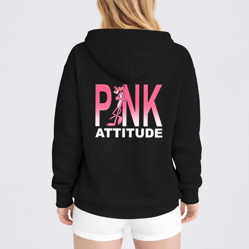 Women's Pink Cartoon Pattern Zip-Up Hooded Jacket, A Casual Outerwear Piece And Long-Sleeved Hoodie, Suitable For Autumn, Winter, And Spring. Perfect For Everyday Casual Wear And Indoor And Outdoor Activities.