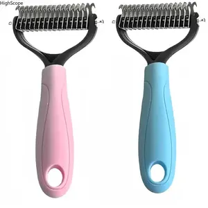 2 Pack Double-Sided Pet Deshedding Brush, Professional Dog & Cat Dematting Comb, Undercoat Rake for Loose Flying Fur Removal