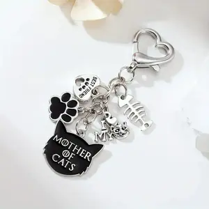 2026 Halloween Cat Mom Keychain, Alloy Devil Cat Paw Print Bag Charm for Cat Lovers