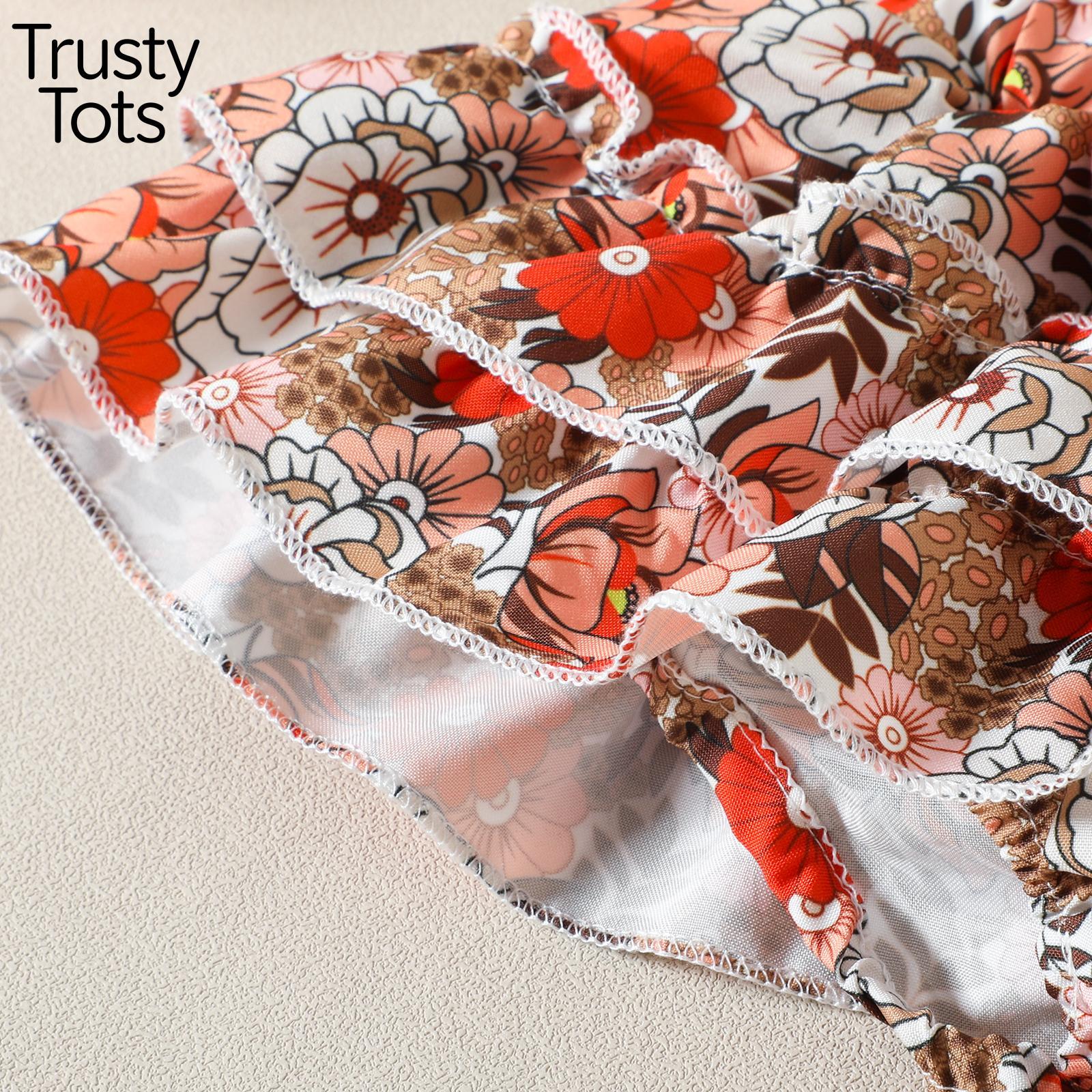 Trusty Tots  Baby Girls Summer Outfit Sets Ruffle Sleeve Ribbed Romper + Floral Culottes + Headband 2026 Summer Lace cod Set New Style Sweet Slim-fit Fashion Vest Lace Children Summer New