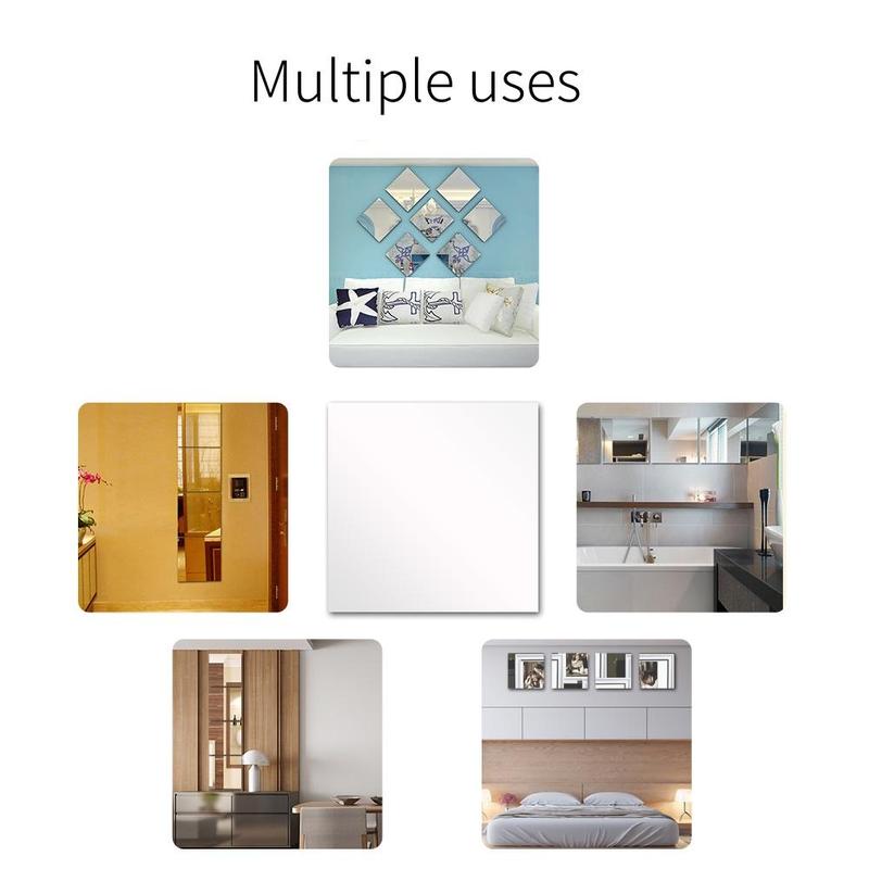16 small self-adhesive PET mirror panels, flexible wall mirrors, square mirror tile wall stickers, mirror wall stickers, personalized home decoration