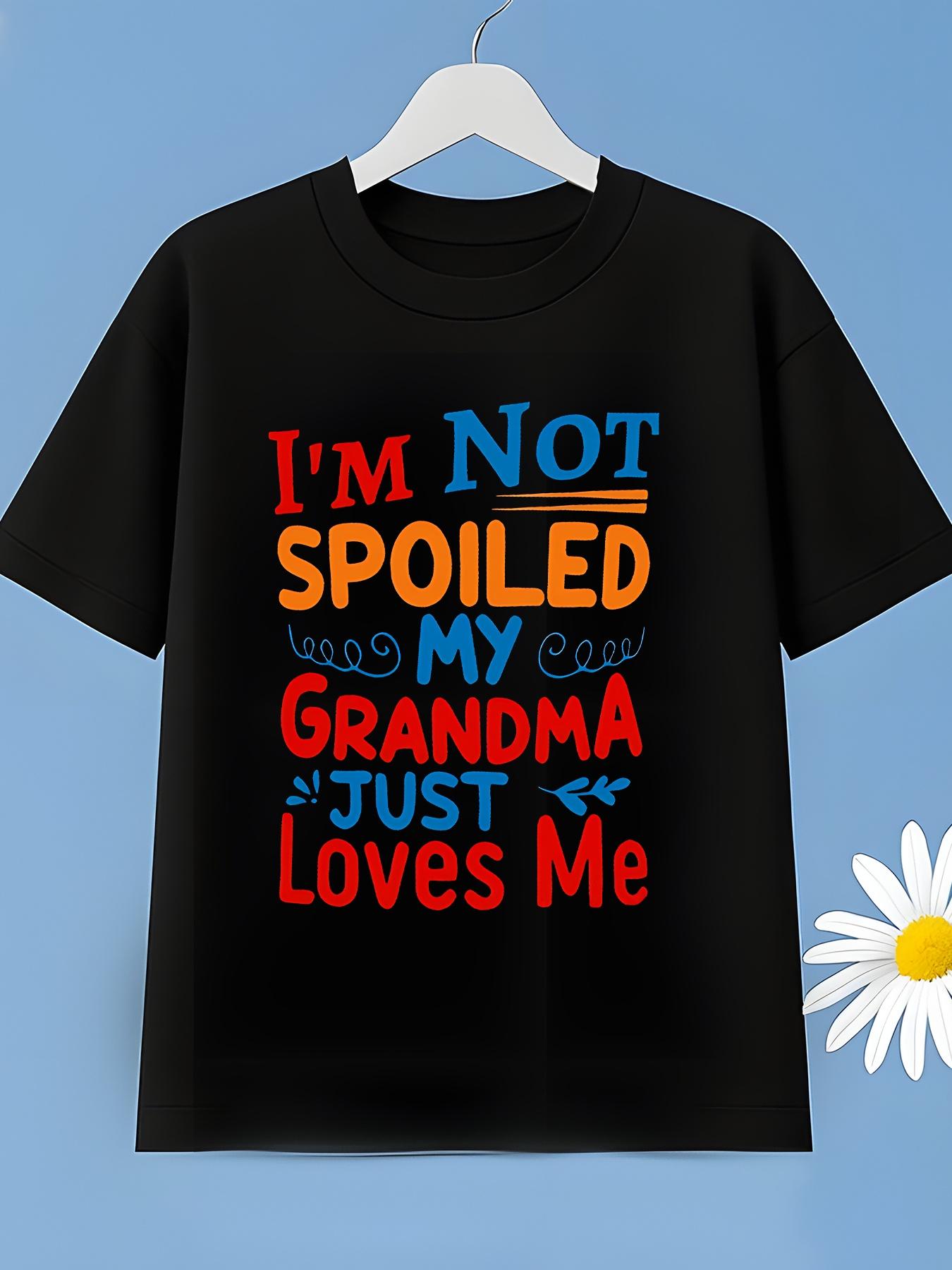 1[Soft Boys' Tee] Soft Boys' Short Sleeve Tee |   'I'M Not Pampered, My Grandma Cares for Me' Monogram Design |   Light Fabric, Cozy Summer Top, Washable, Sports & Everyday Use