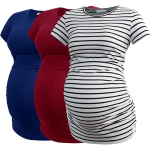 Women's Maternity Tops Side Ruched Tunic T-Shirt Pregnancy Clothes