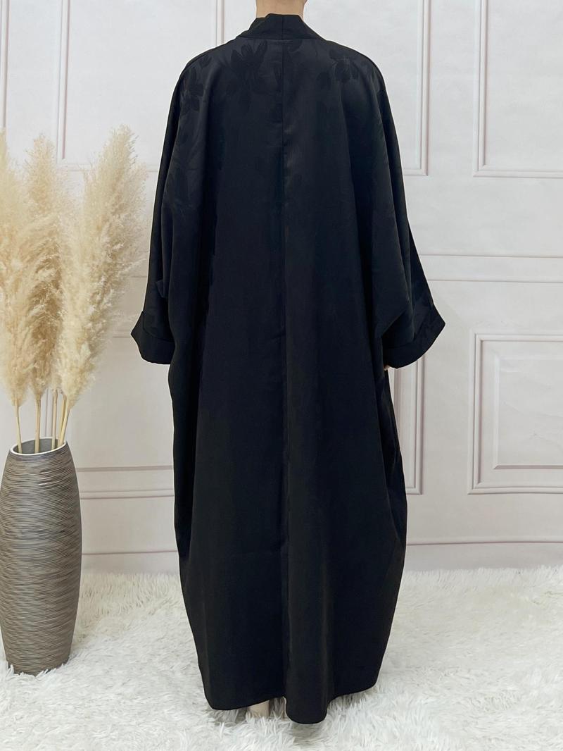 Women's Floral Jacquard Long Sleeve Muslim Abaya without Inner Dress, Abayas for Women, Casual Batwing Sleeve Arabic Clothing for Spring & Fall, Abayas for Eid, Fashion Women's Islamic Clothing for Daily Wear, Muslim Modesty Clothing, Loose Abayas