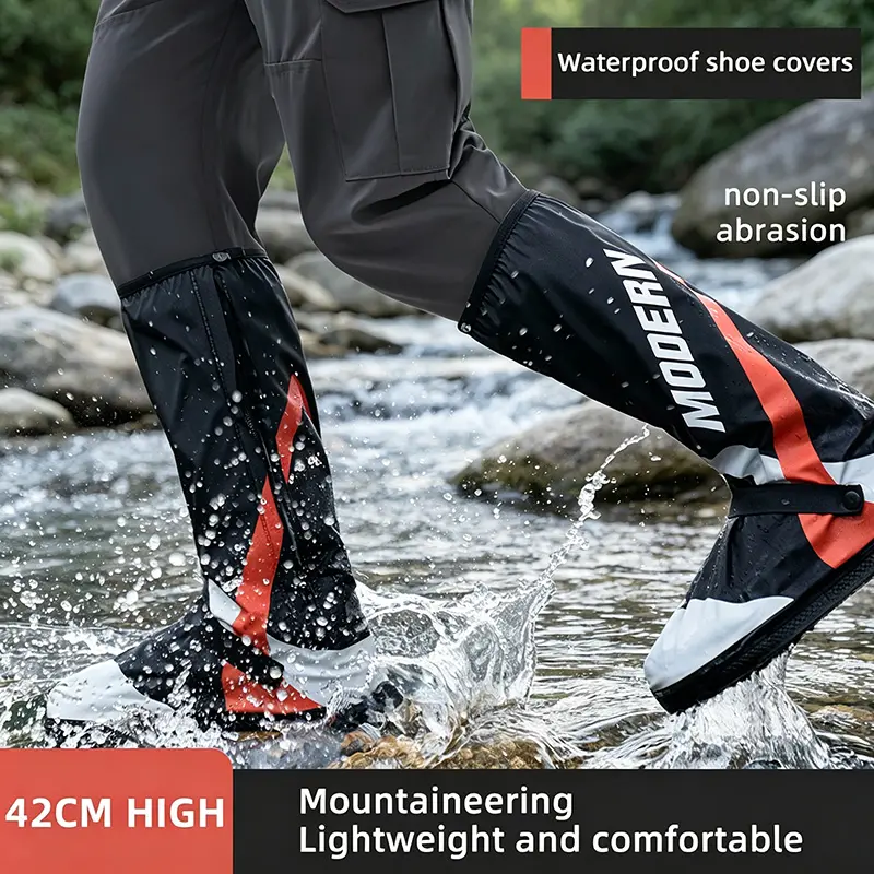 Reflective Waterproof PVC Plastic Shoe Covers for Men - Durable, Non-Slip, Foldable Pack Rain Protection Boot Protectors with Reflector, Reusable for Biker, Skiing Outdoor Activities