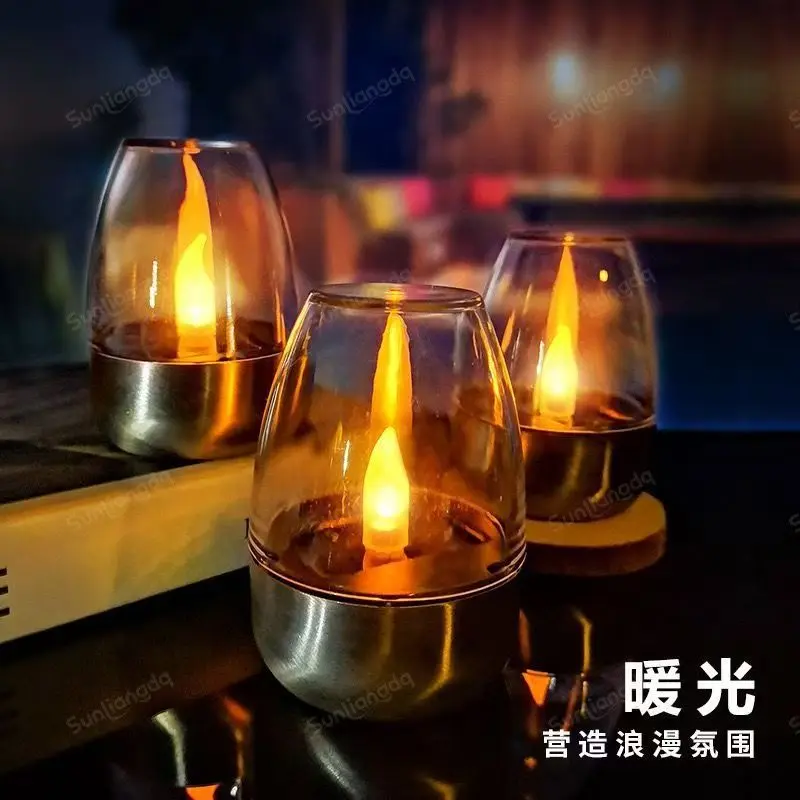New Solar Wine Glass Light Candle Light Decorative Atmosphere Light Solar Garden Light Outdoor Waterproof Night Light