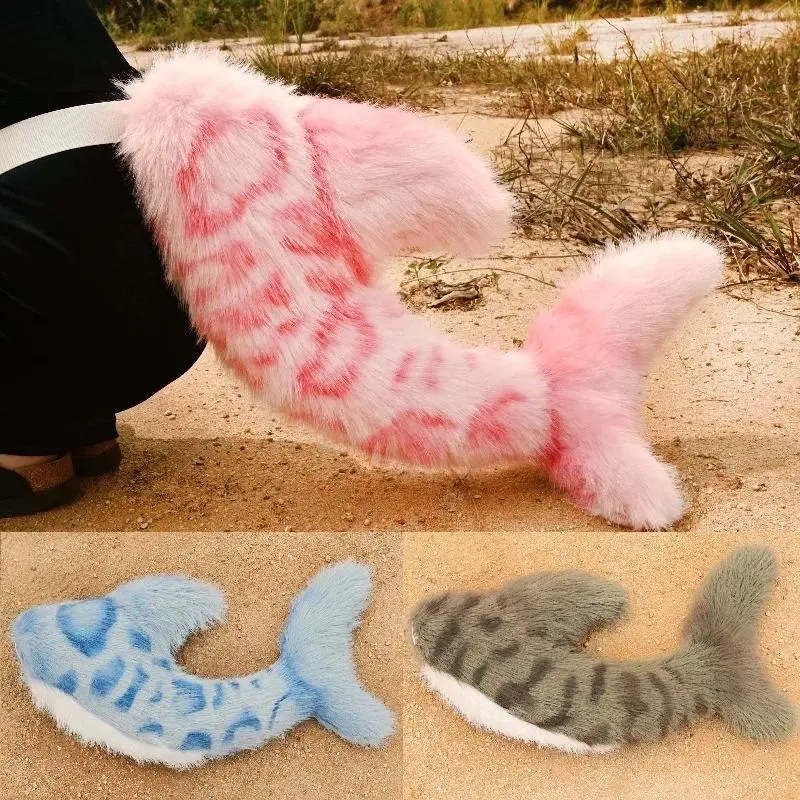 Handwork Furry Shark Tails Fish Fursuit Cosplay Prop Performance Faux Fur Tail Anime Lolita Party Accessories Halloween Roleplay