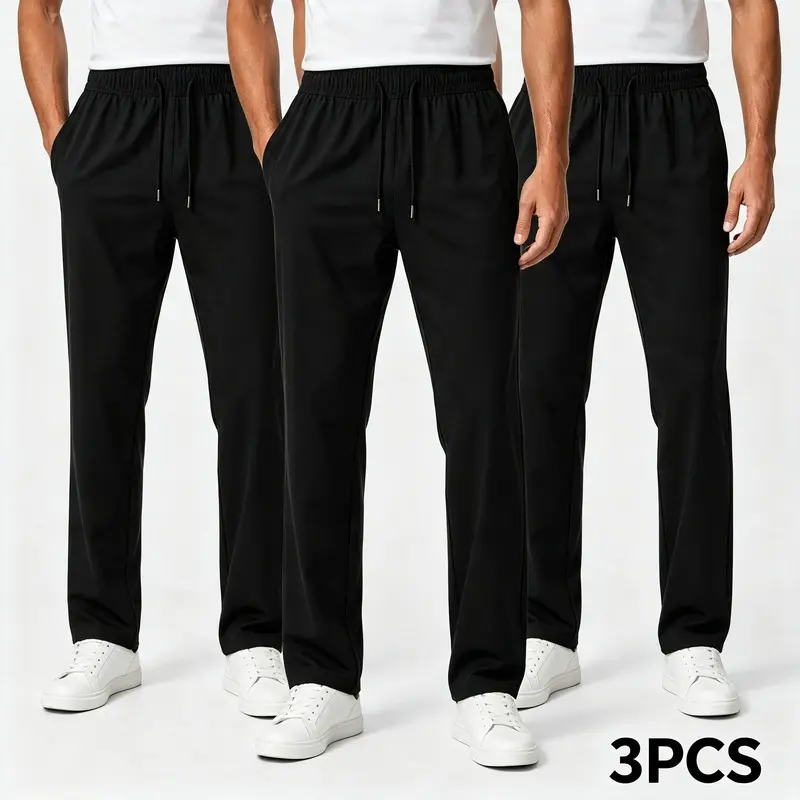3‑Pack Men's Sweatpants, 2026 New Loose Fit Athletic Pants, Big & Tall Solid Color Casual Long Trousers, Straight Leg & Jogger Cuff Two‑Style Workout Pants for Men