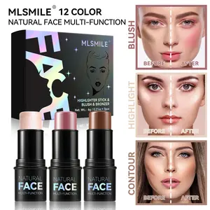 3Pcs Highlight & Contour Stick, Shading Blush Stick, Brighten Skin Tone 3D Sculpting Face Makeup for Western Beauty Looks