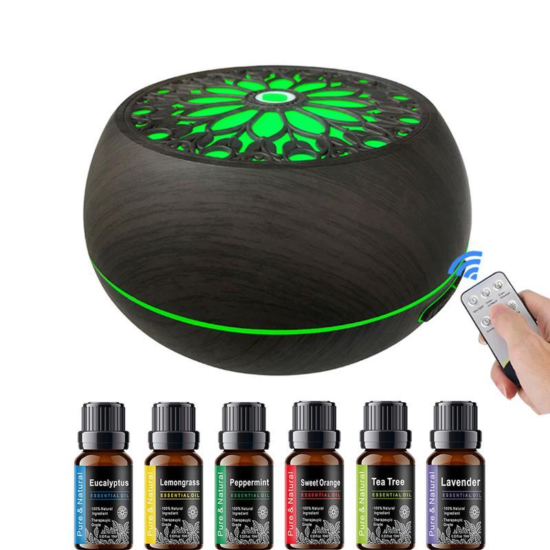 550ml Smart Diffuser with 6 Oils , Custom Timer & RGB Lighting for Modern Home Decor air  purifier essential oil aroma diffuser humidifier aromatherapy oil wood grain design Round Household