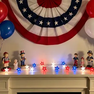 4th of July Lights Battery Operated, Red White and Blue 10ft 30led Patriotic Star String Lights, Memorial Day Independence Day Decorations