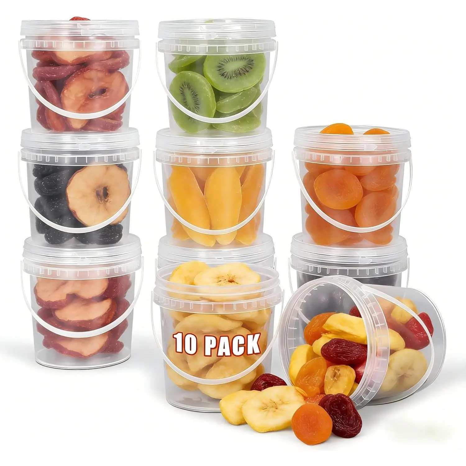 Airtight Clear Plastic Bucket with Lid, 16 OZ/500 ML Food Grade Food Storage Container, Reusable Ice Cream Tub with Handle, Party Ice Bucket, Freezer & Microwave Safe for Sauce, Soup