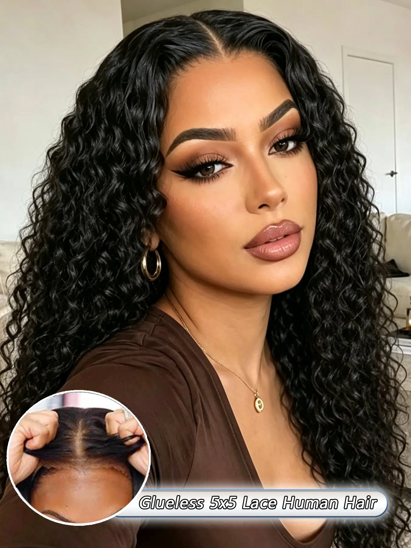 Jerry Curly Human Hair Wig, 20–28 Inch Long Curly Style with 5x5 Glueless Lace Closure, Easy Wear Design, Naturally Voluminous Texture and Soft Flowing Curls for Women