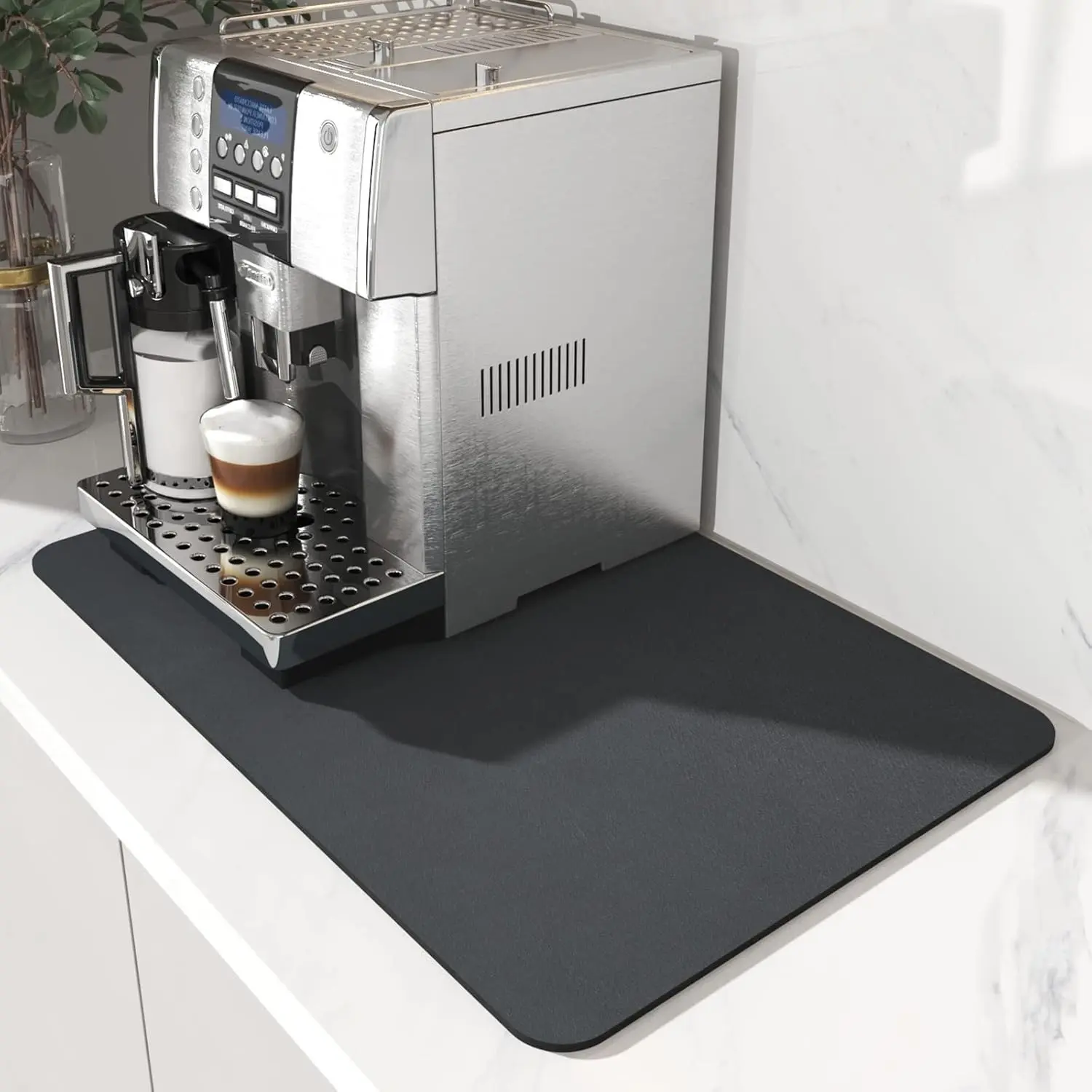 Coffee Mat Hide Stain Rubber Backed Absorbent Dish Drying Mat for Kitchen Counter-Coffee Bar Accessories Fit Under Coffee Maker, Espresso Machine, Pot, Dish Rack,16"x24" Dark Grey