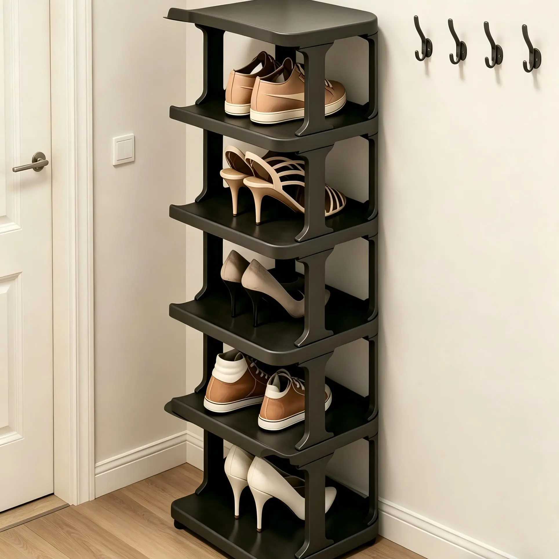 Vertical Narrow Tall Shoe Rack for Front Door Entrance, 6-Tier Sturdy Stackable Shoe Rack Organizer for Closet Entryway, Corner Shoe Storage Shelf Shoe Cubby