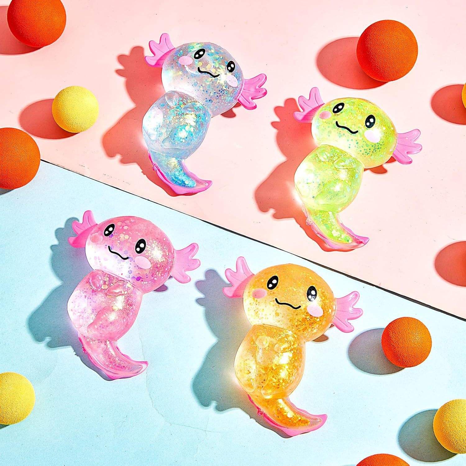 Squishy Fidget Stress Ball -  Squeeze Sensory Axolotl Toys, Axolotl Squishy Sugar Stress Ball Toys for Adults Kid, Glitter Salamander Gift for Party Birthday Christmas