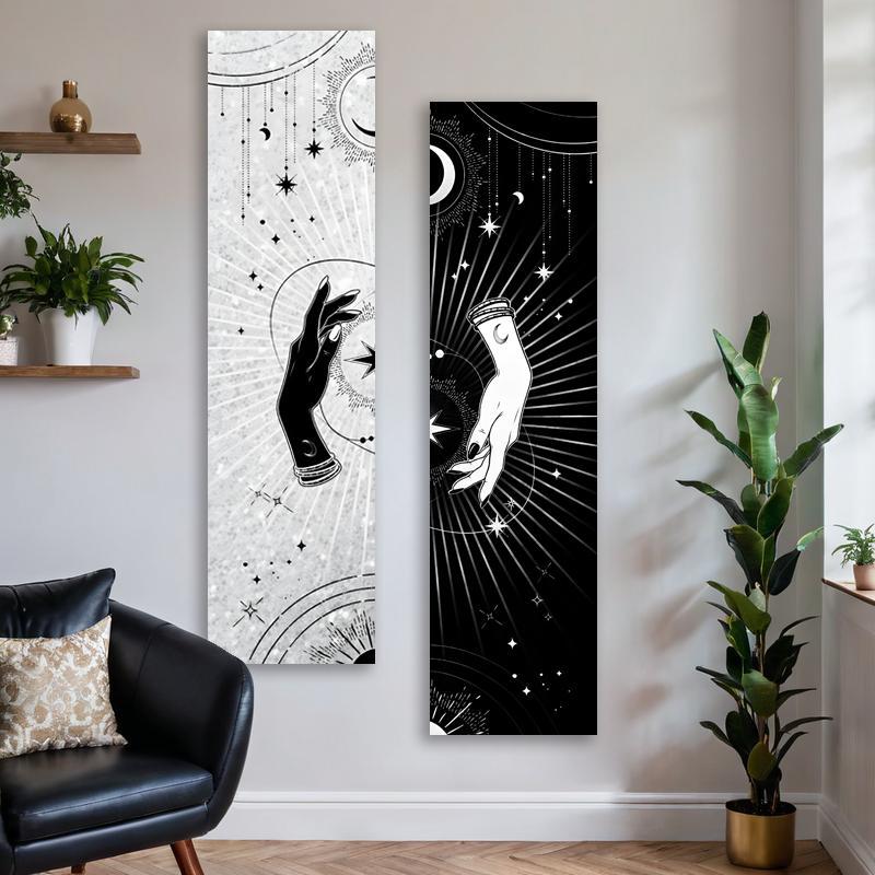 Tarot Card Pattern Vertical Banner Tapestry, 1 Count Stars & Sun & Moon Pattern Wall Hanging Tapestry, Aesthetic Art Tapestries for Bedroom Living Room, Decor, Durable Decorative Tapestry
