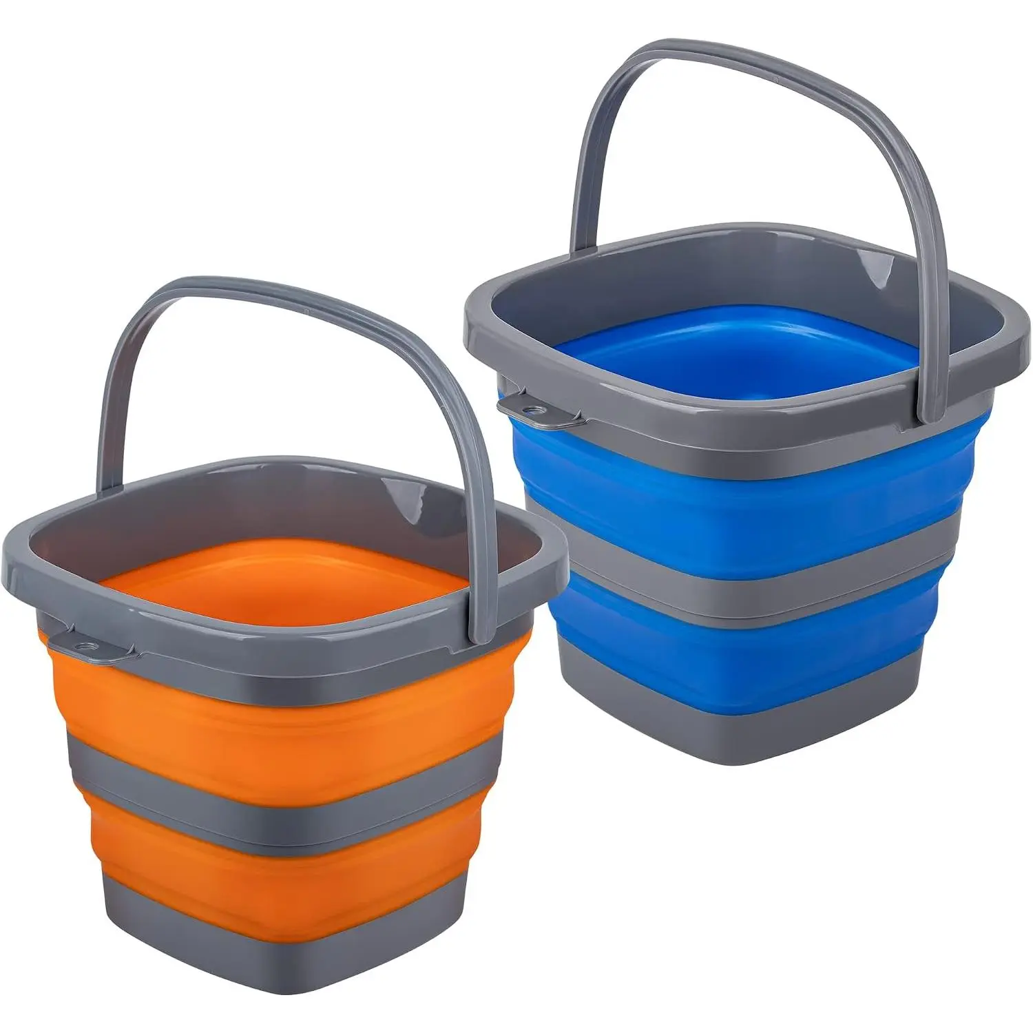 2 Pack Collapsible Plastic Bucket with 1.32 Gallon (5L) Each, Foldable Rectangular Tub for House Cleaning, Space Saving Outdoor Waterpot for Garden or Camping, Portable Fishing Water Pail
