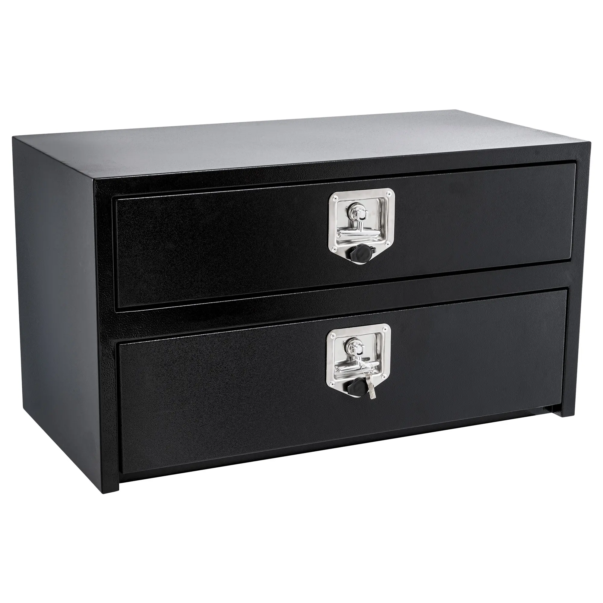 Single Double-Layer Underbody Steel Truck Tool Box, All Iron Construction Truck Bed Storage Cabinet with Top Drawer & Lower Lift-Up Door, Lockable Heavy Duty Tool Organizer for Pickup, Trailer, RV